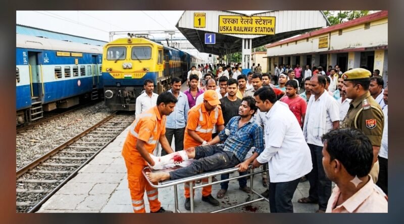 उस्का बाजार रेलवे स्टेशन पर बड़ा हादसा: चलती ट्रेन से उतरते समय युवक का पैर कटा, हालत गंभीर