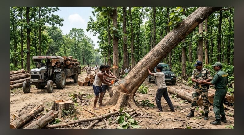 बढ़नी में अवैध सागवान कटान पर बड़ी कार्रवाई: SSB और वन विभाग की संयुक्त टीम ने 15 बोटा लकड़ी व 3 मशीनें कीं जब्त, 1 गिरफ्तार