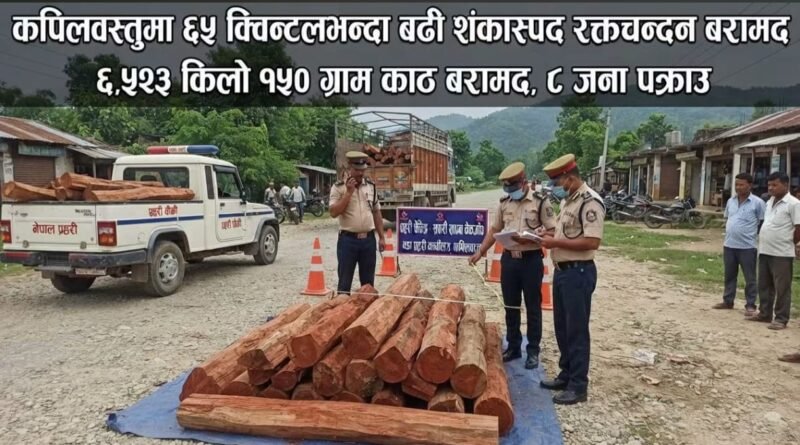 कपिलवस्तु में 65 क्विंटल से अधिक संदिग्ध रक्तचंदन ( लाल चंदन )बरामद, बोलेरो और ट्रक सहित आठ गिरफ्तार